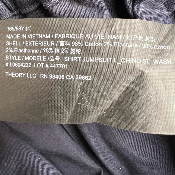 🎯NWT Theory Shirt Jumpsuit Blue Midnight Navy Size 4 - Picture 11 of 16